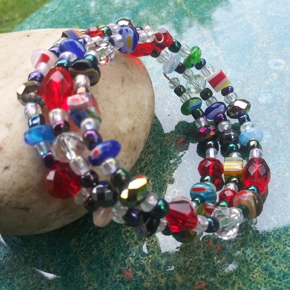 Christmas Candy Millefiori Glass Beaded Bracelet Gemstone Handmade - Picture 13 of 17